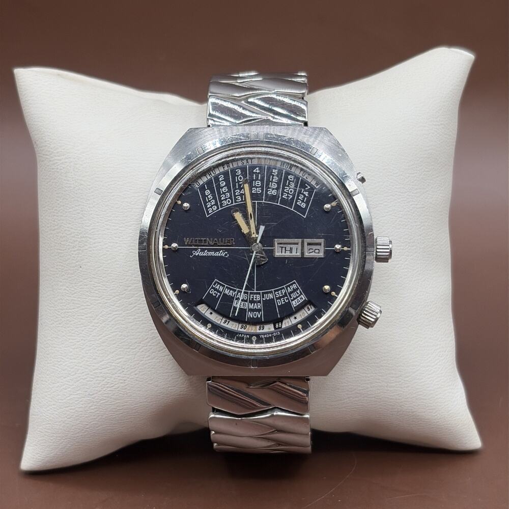 Vintage Wittnauer 2000 Automatic Perpetual Calendar Navy Blue Men's Watch Runs